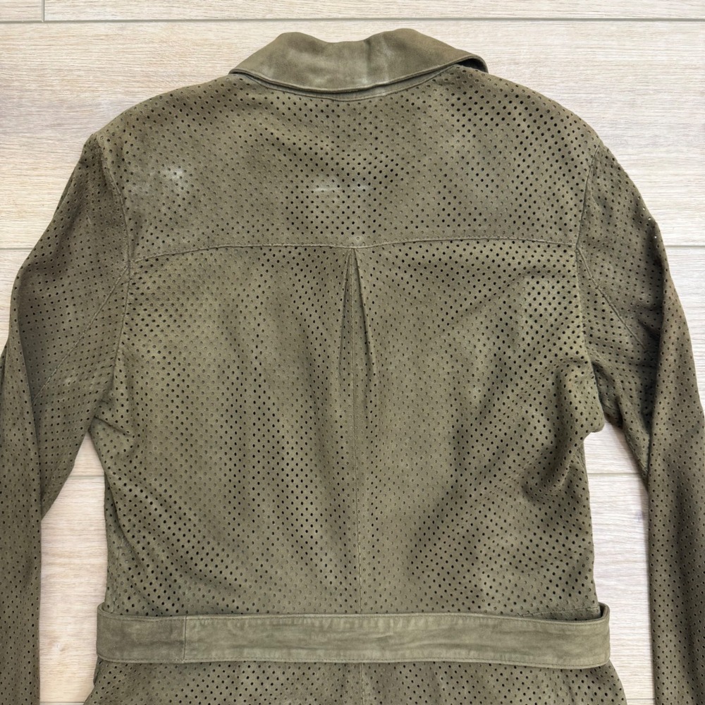Haute Hippie Suede Leather Shirt Dress Olive Green Perforated Belted Utility - Picture 7 of 16